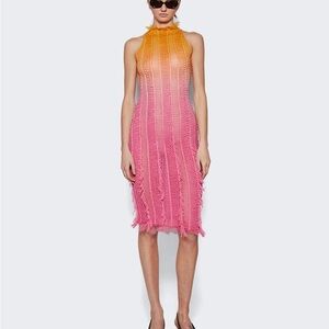 Roberta einer Sleeveless Ombre Crochet Mini Dress in Pink and Orange